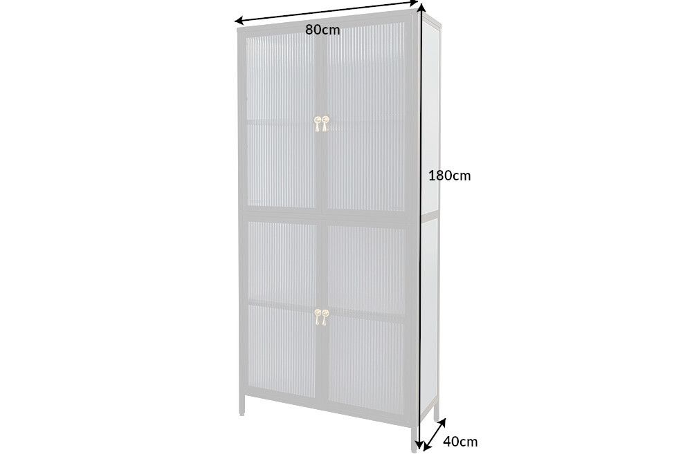 Moderne Vitrine AMSTERDAM 180cm schwarz gold Riffelglas Metall Highboard Schrank