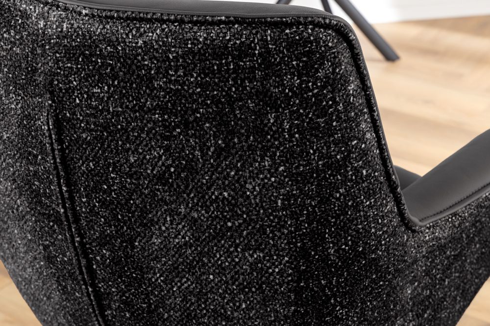 Drehbarer Stuhl LE GRAND schwarz Echtleder Strukturstoff Metallgestell mit Armlehne