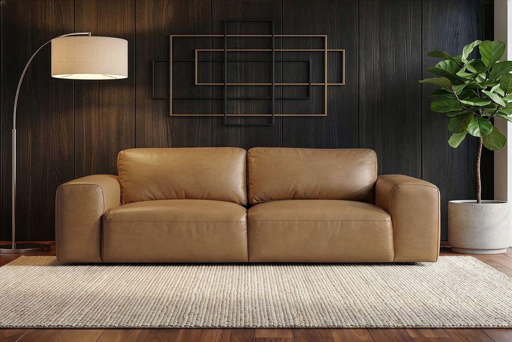 Echtleder Sofa BIG GEORGE 245cm cognac Taschenfederkern 3-Sitzer Couch