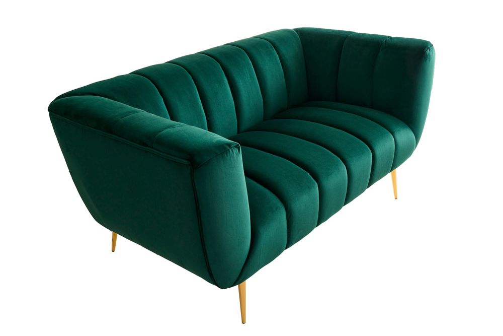 Design 2-Sitzer Sofa NOBLESSE 165cm smaragdgrün Samt Federkern goldene Metallfüße