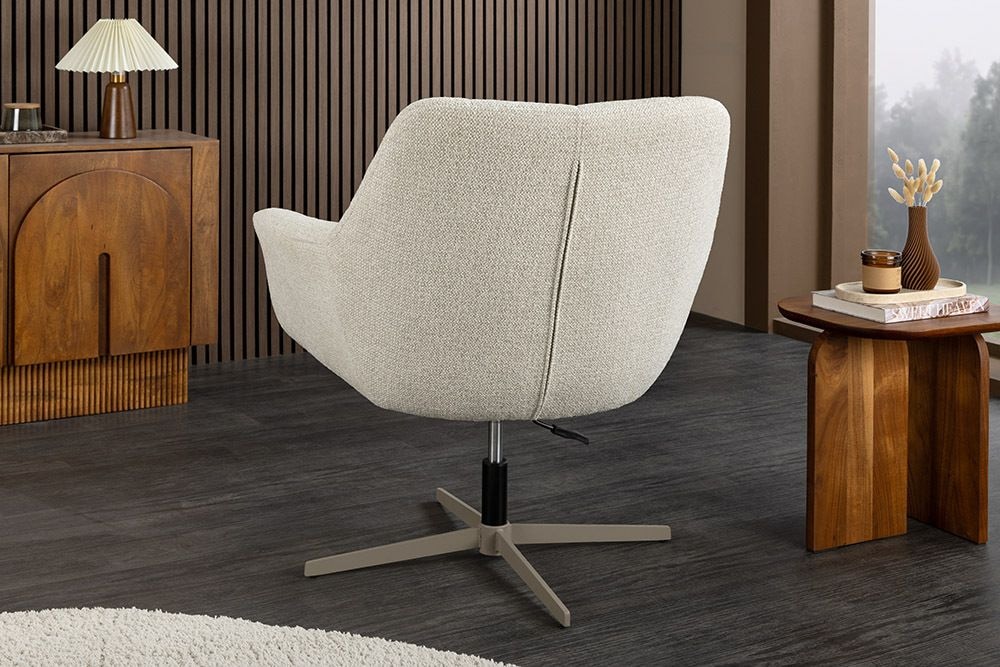 Drehbarer Design Sessel PAPILLON beige Bouclé Tweed soft 360° Metall höhenverstellbar