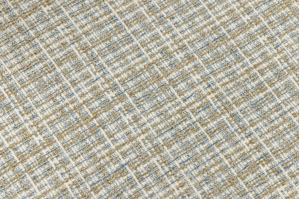 Design Stuhl LYON blau kariert Bouclé schwarze Metallbeine