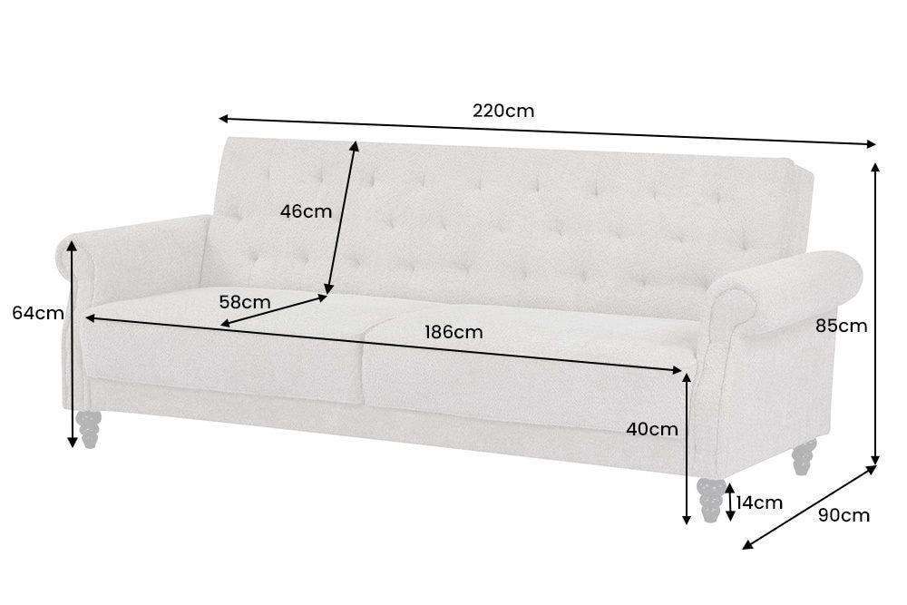 Schlafsofa MAISON BELLE AFFAIRE 220cm greige Vogue Seiden Samtstoff 3-Sitzer