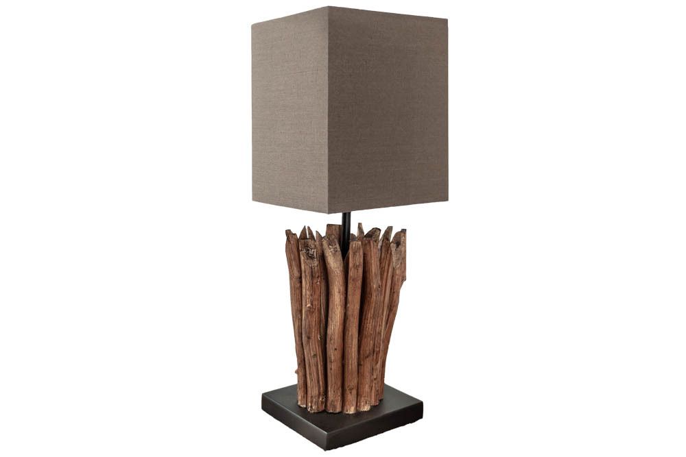 Handgearbeitete Treibholz Tischleuchte EUPHORIA 45cm braun mit Leinenschirm