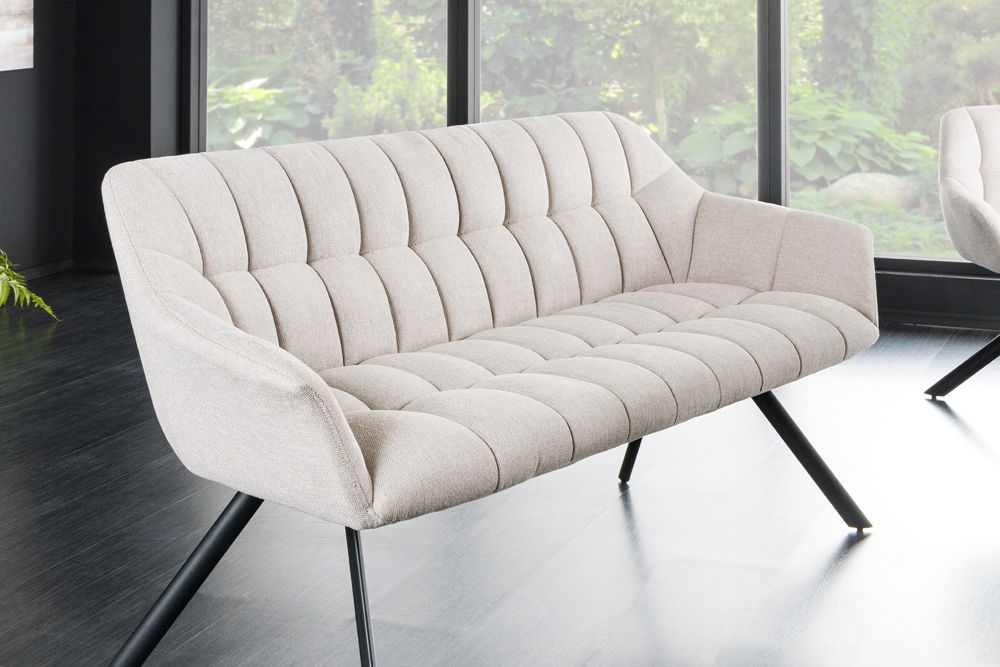 Esszimmer Sitzbank PAPILLON 165cm champagner beige mit Lehnen schwarzes Metallgestell