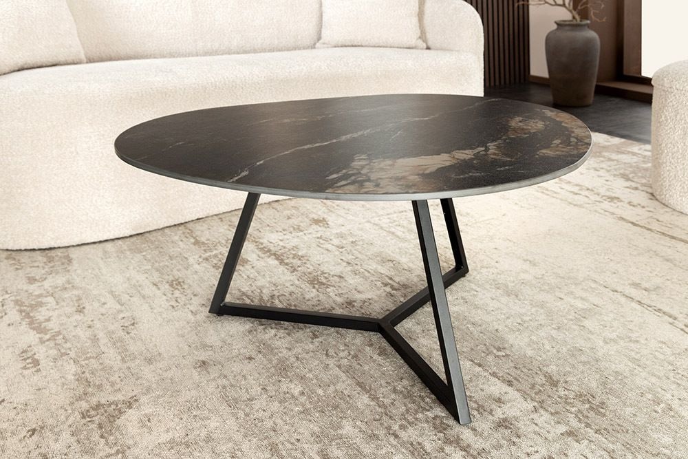 Design Couchtisch MARVELOUS 90cm schwarz gold sand Aurora Oro Keramik Metall