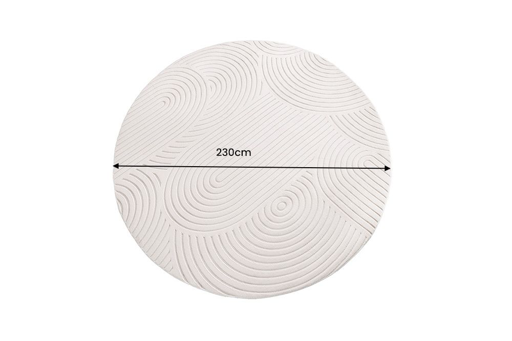 Runder 3D strukturierter Kurzflor Teppich ART DECO 230cm beige creme Hoch-Tief-Effekt