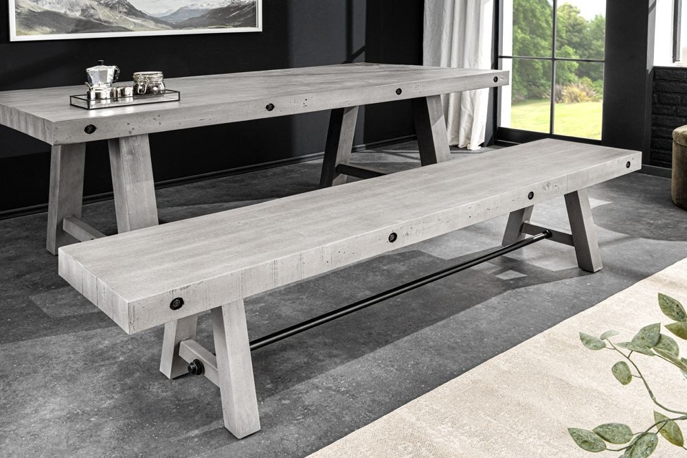 Industrial Sitzbank FINCA 200cm grau Pinie recyceltes Massivholz Eisen