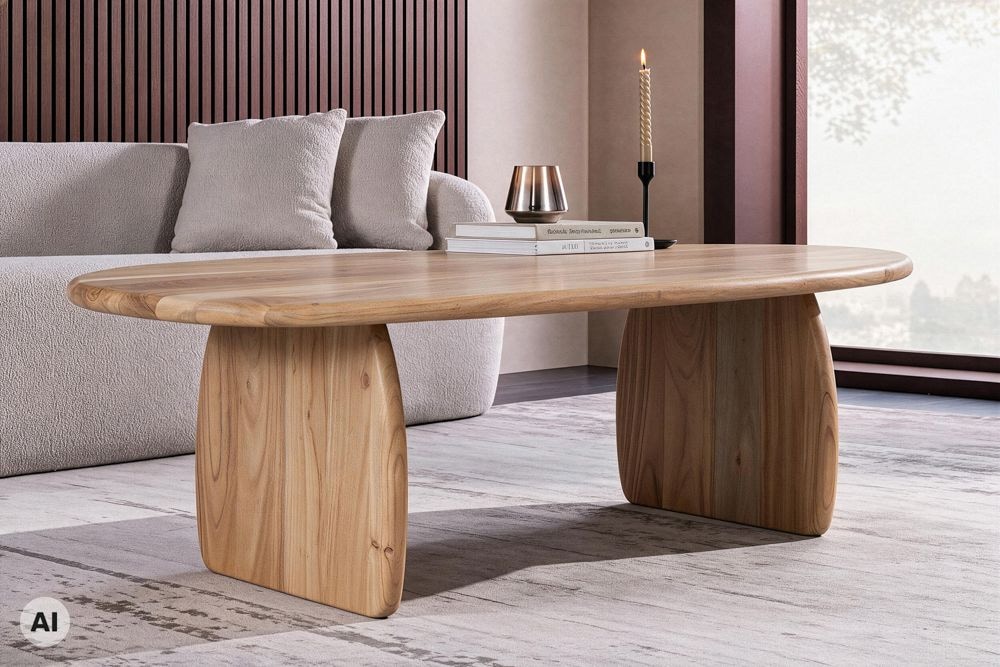 Design Couchtisch SCULPTURA 110cm natur Akazienholz organische Form
