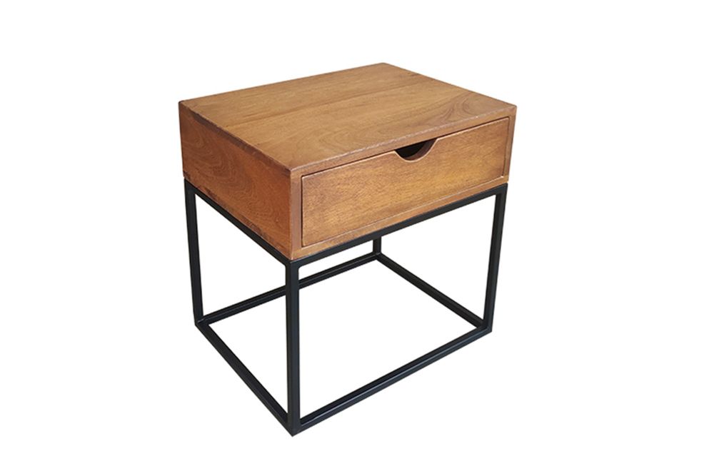 Nachttisch IRON CRAFT 45cm braun honey finish Mangoholz mit Schublade Beistelltisch
