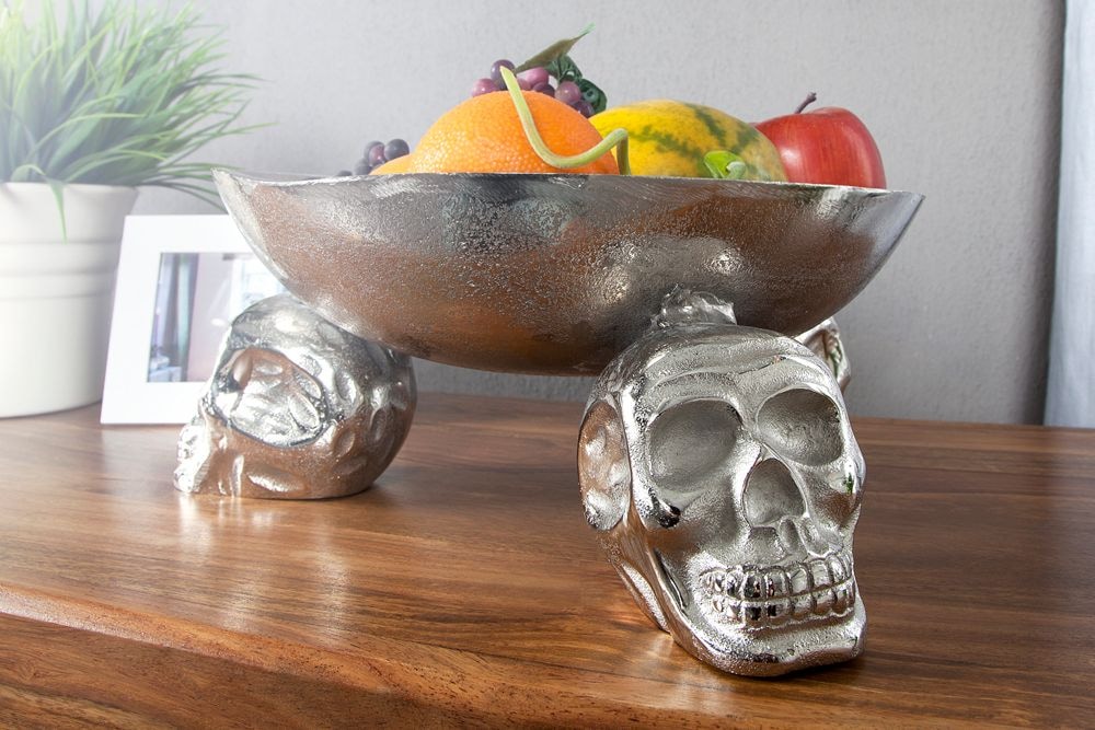 Design Deko-Schale SKULL 35cm silber Aluminium Totenkopf
