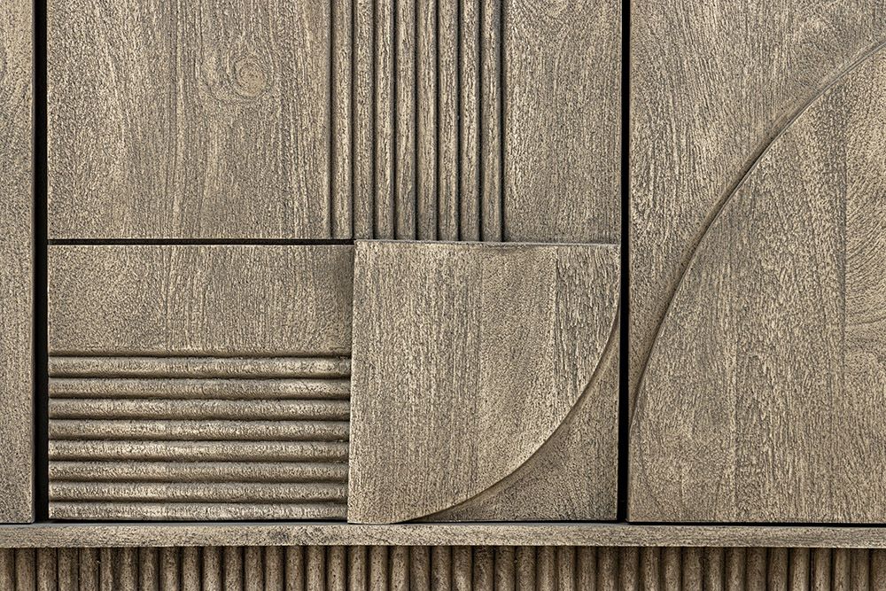 Design Sideboard ART DECO 170cm grau smoked Mangoholz massiv 3D-Front
