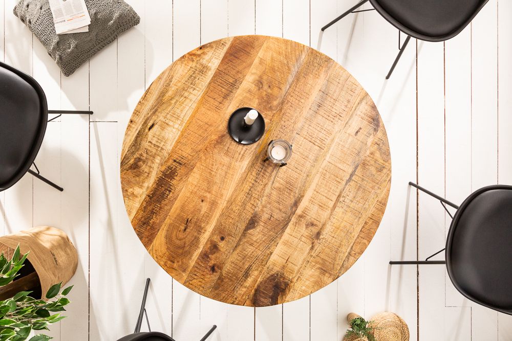 Massiver Esstisch IRON CRAFT 80cm rund natur Mangoholz