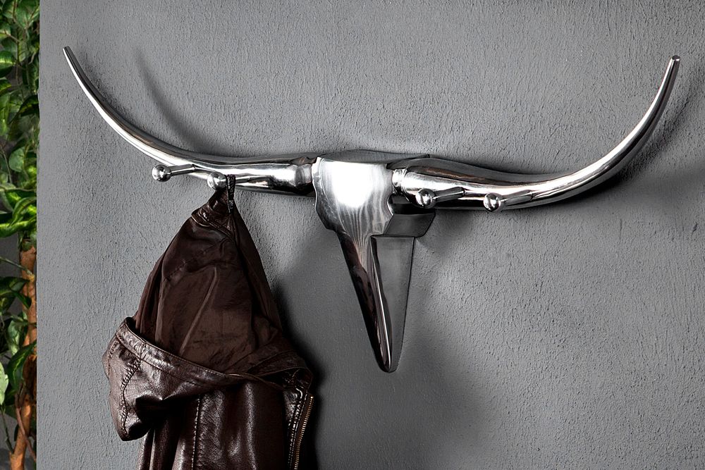 Design Garderobe BULL 100cm Aluminium Wanddekoration Stierkopf