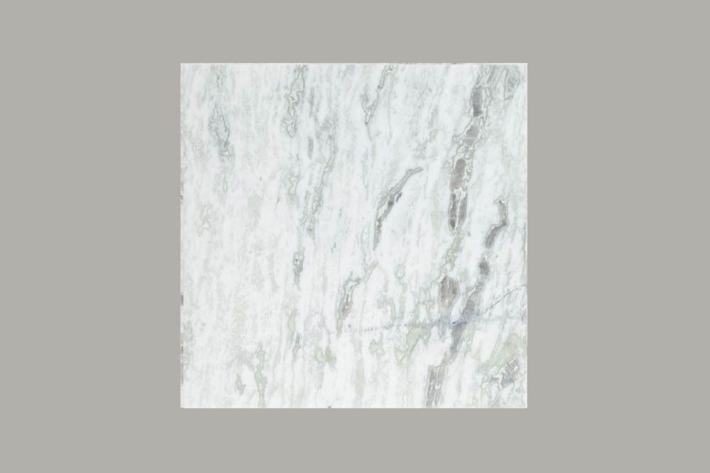 Eleganter Couchtisch ELEMENTS 50cm weiß mit polierter Marmor-Platte