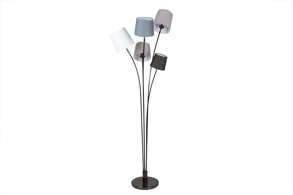 Design Stehlampe LEVELS 176cm schwarz grau mit 5 Leinenschirmen