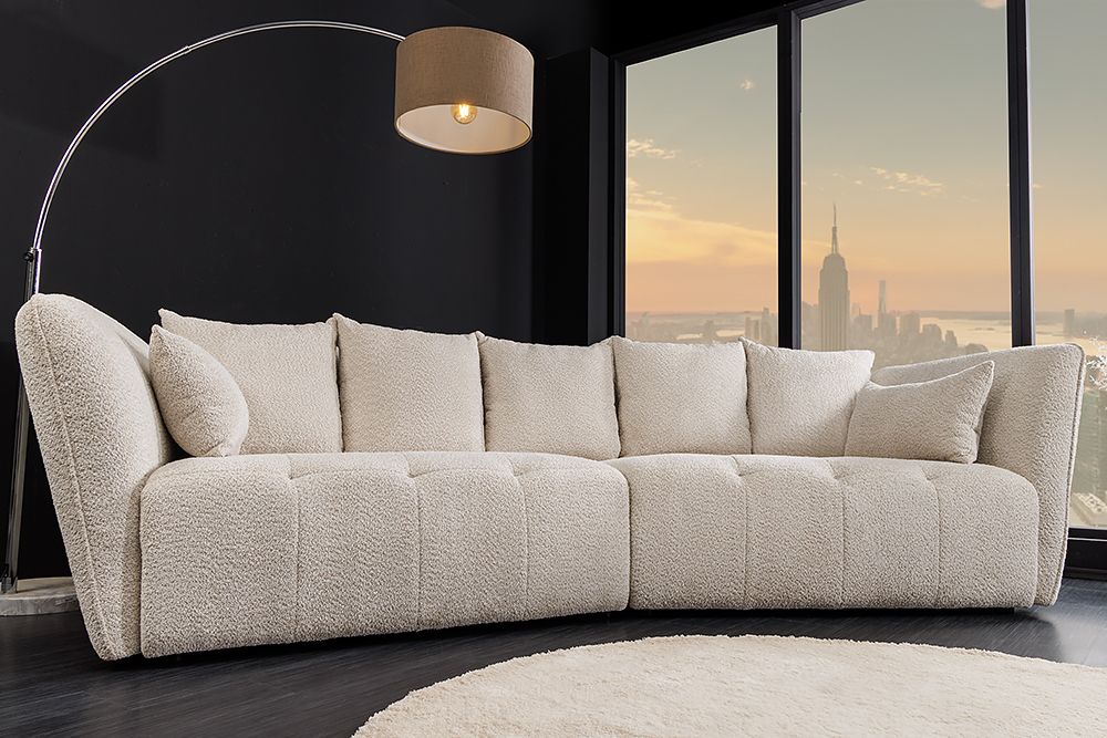 Modernes Big Sofa ROYAL 295cm champagner beige Bouclé Federkern XXL-Couch