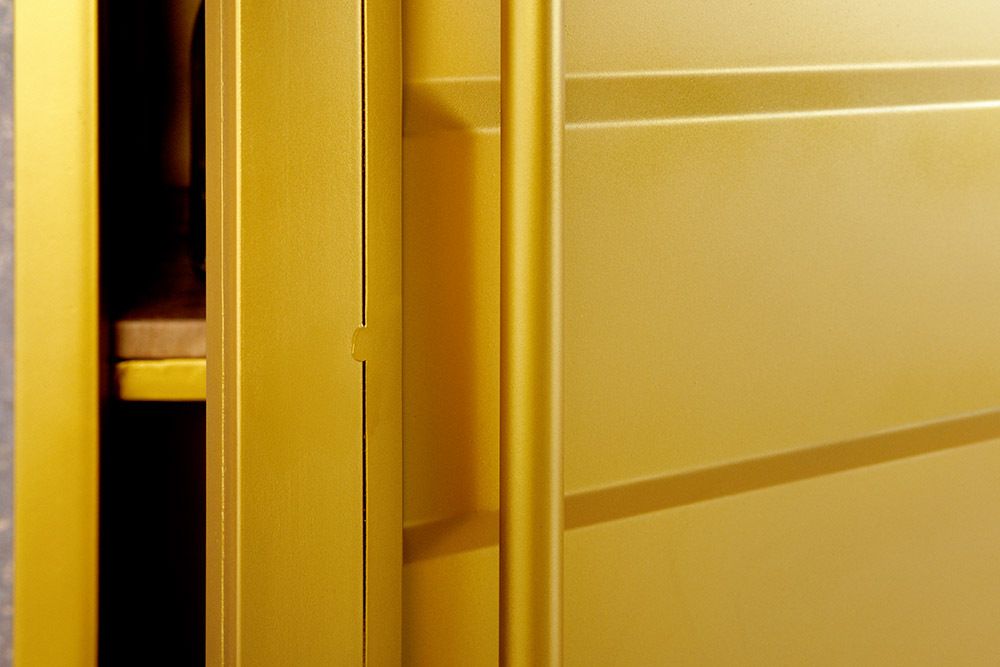 Design Aktenschrank GLOBETROTTER 180cm gold Eisen Container Upcycling Highboard