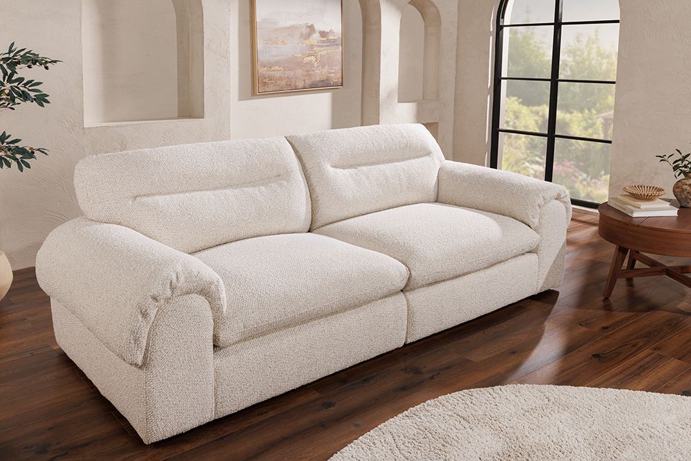 4-Sitzer Sofa SIXTH SENSE 245cm beige Bouclé-Strickstoff mit Nosagfederung und Daunenfedern