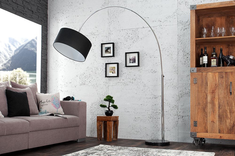 Ausziehbare Bogenlampe LOUNGE DEAL 170-200cm schwarz Leinenschirm Stehlampe