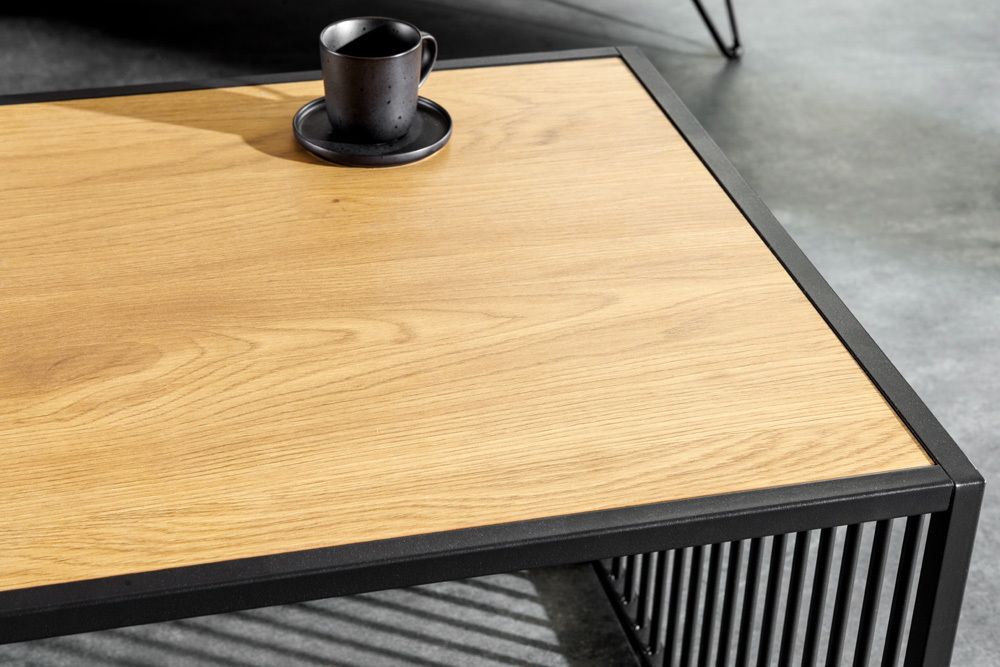 Design Couchtisch ARCHITECTURE 100cm schwarz Wildeiche Rauchglas Metall Holz