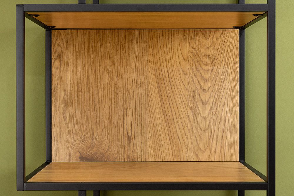 Industrial Bücherregal SLIM LINE 185cm Wildeiche schwarz Metall mit Schubladen