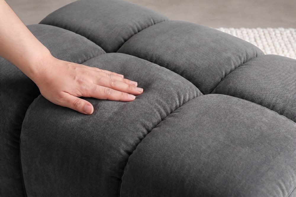 Moderner Hocker CLOUD 100cm grau Vogue Samtstoff Federkern Fußhocker Sitzhocker