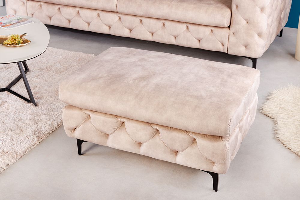 Chesterfield Sitzhocker MODERN BAROCK 90cm champagner Samt Fußhocker