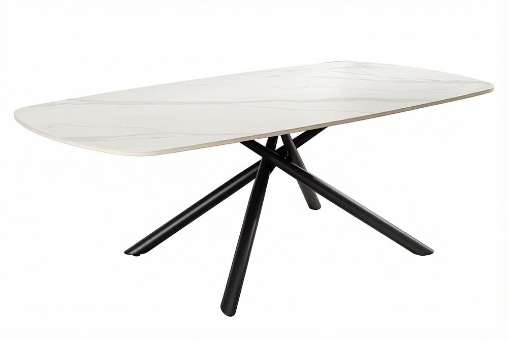Design Couchtisch OSAKA 110cm weiß Keramik schwarz Sterngestell Metall