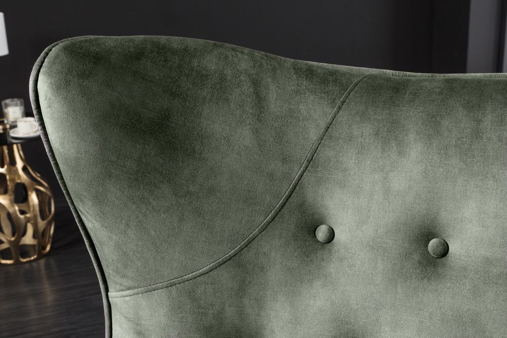 Design XL Sessel AMSTERDAM grün Samt schwarze Metallbeine Retro Stil
