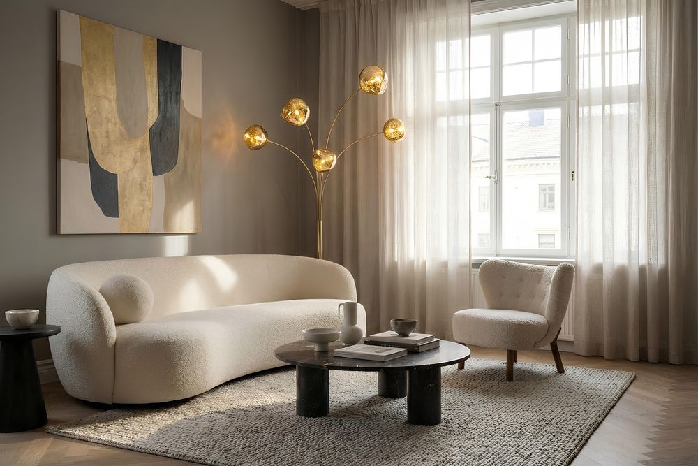 Design Stehlampe LIQUID DIAMOND 200cm gold fünf Glasschirme mit Marmorfuß