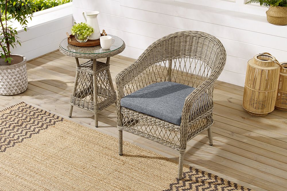 In- und Outdoor Garten-Set ELYSEE natur grau Polyrattan Aluminium inkl. Tisch Kissen