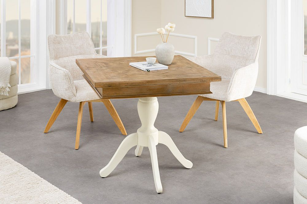 Massiver Esstisch HAMPTONS 70cm hellbraun creme recycelte Pinie Bistrotisch