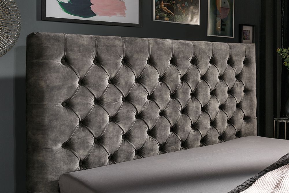 Design Doppelbett PARIS 180x200cm grau Samt Chesterfield