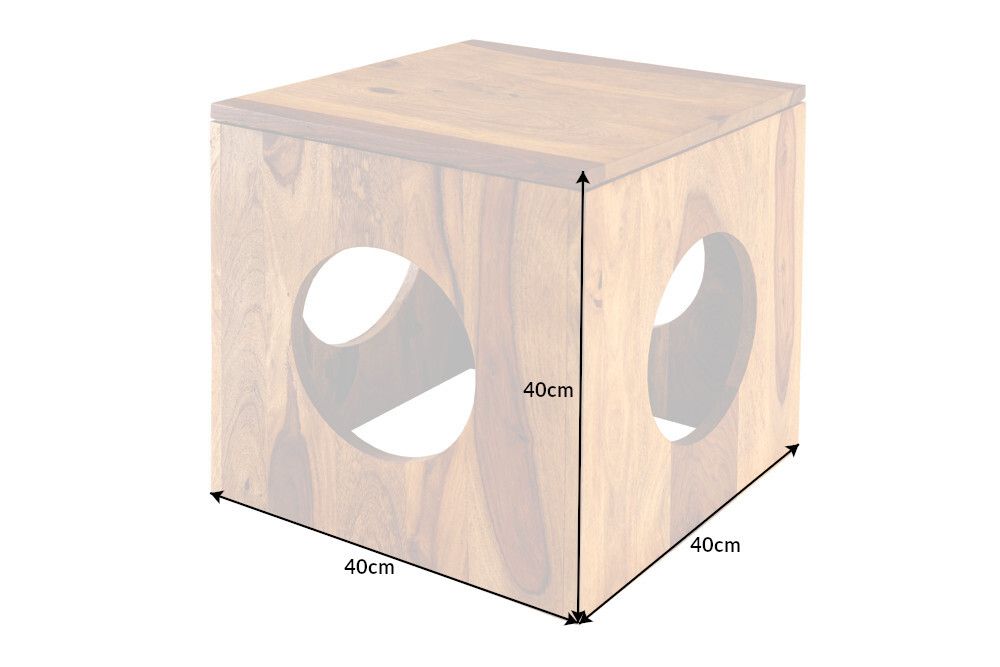 Massivholz Beistelltisch CUBUS 40cm Sheesham stone finish Hocker
