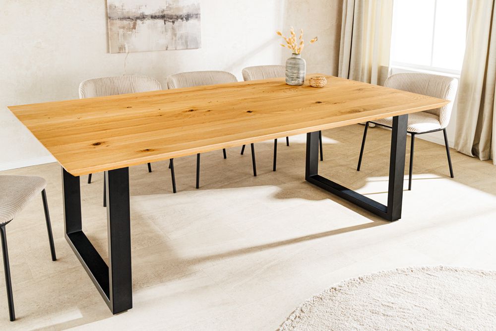 Massivholz Esstisch WILD OAK 160cm natur Wildeiche Schweizer Kante Metall U-Gestell » Jetzt kaufen