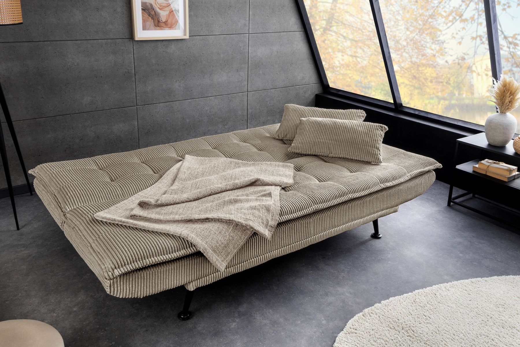 Modernes Schlafsofa JAZZ 190cm greige Cord 3-Sitzer Couch