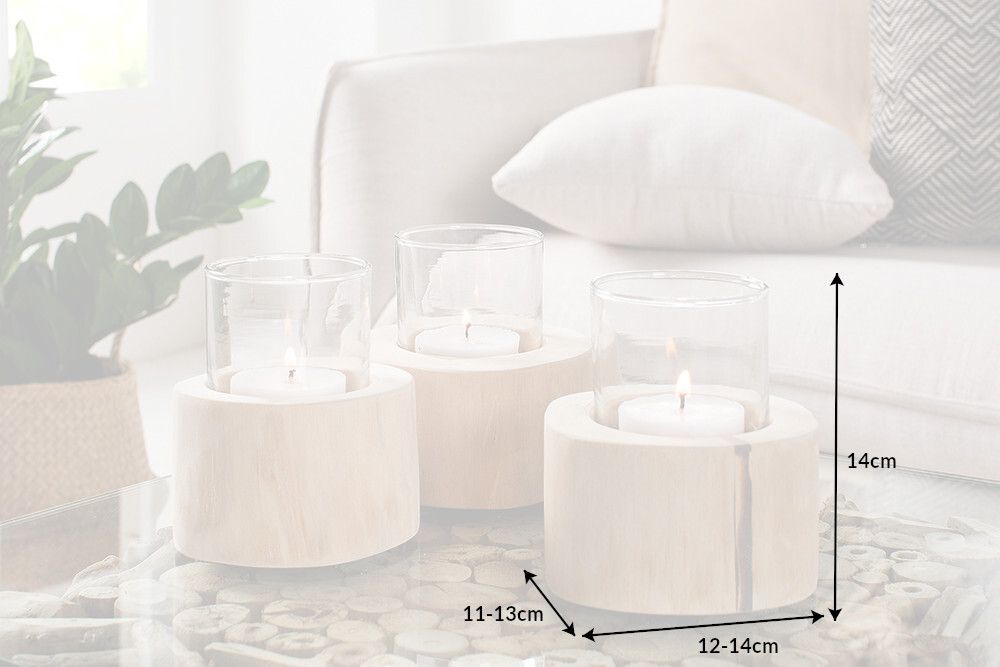 Elegantes 3er Set Windlicht LIMOTION Teakholz Outdoor Teelicht Kerzenhalter