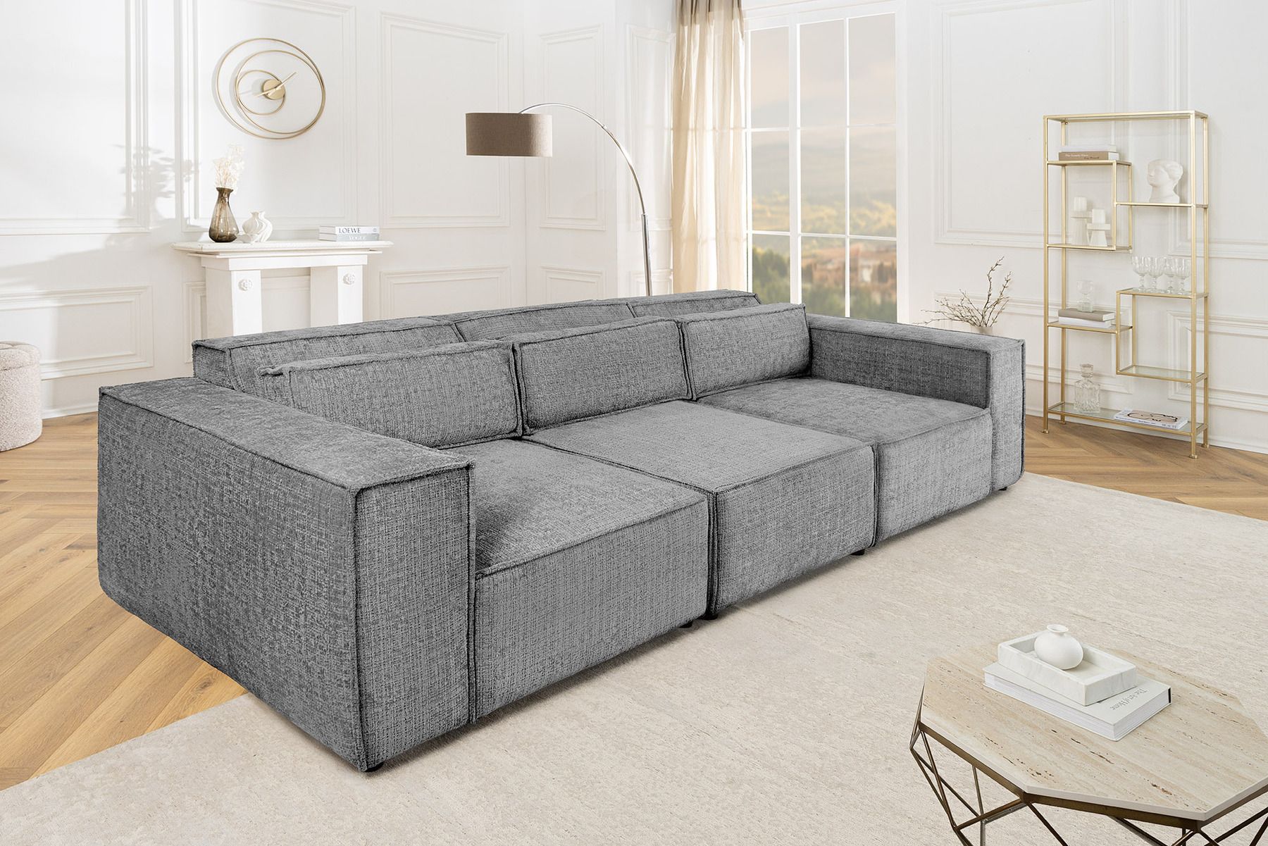 Design 3-Sitzer Sofa BOSSA NOVA 260cm grau Chenille XXL-Couch