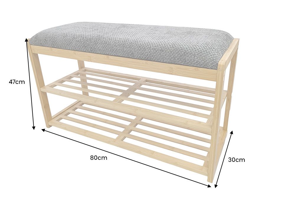 Stilvolle Schuhbank ZEN-BO 80cm natur beige Bambus Regal Sitzbank mit Stauraum