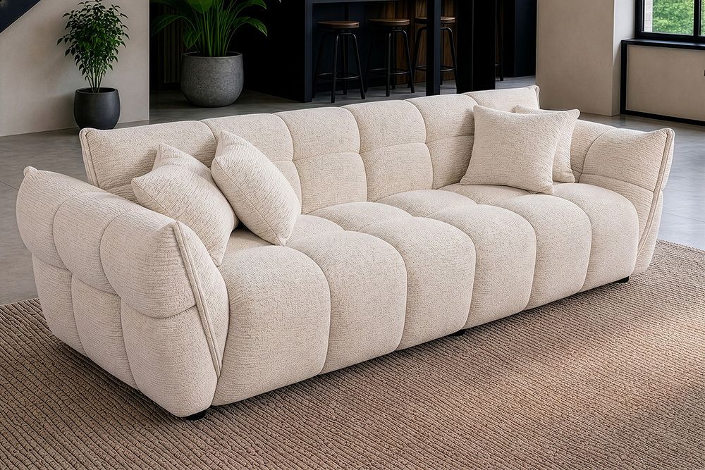 XXL Sofa CLOUD 260cm beige Bouclé Tweed Soft Bigsofa Federkern inkl. Kissen