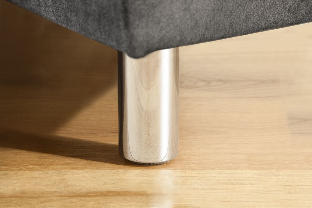 Moderne Wohnlandschaft KENT 220cm grau Samt Ecksofa Federkern inkl. Hocker und Kissen