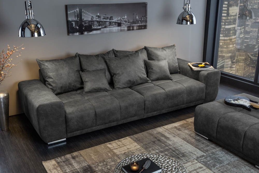 Big Sofa ELEGANCIA 285cm grau Microfaser XXL Couch inkl. Kissen Federkern