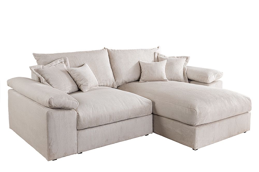 Design Ecksofa ATMOSPHERE XL 245cm champagner beige Cord Federkern inkl. Kissen