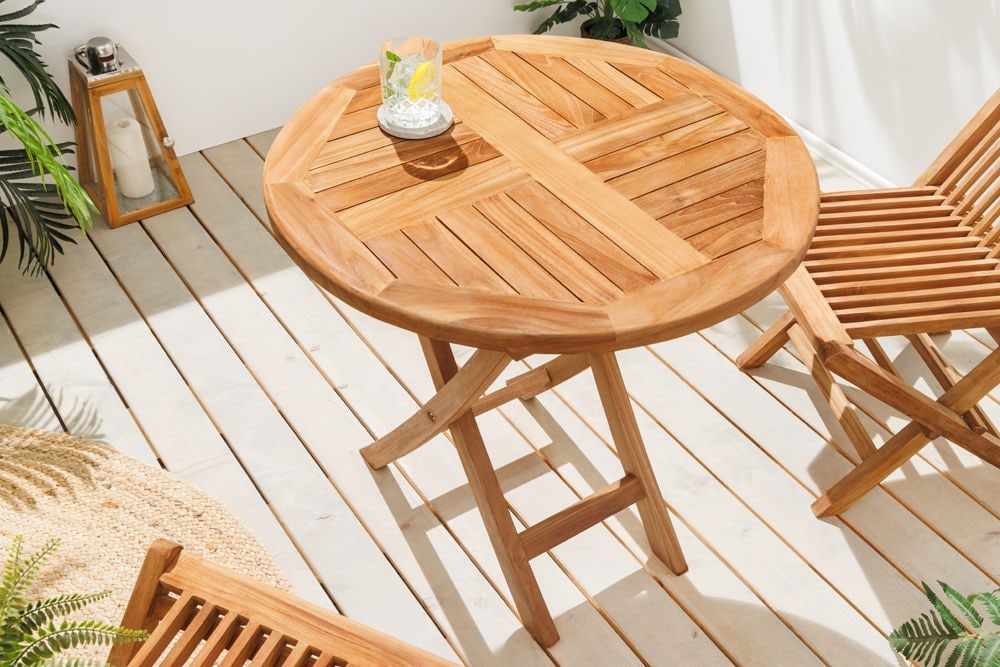 Massiver Gartentisch EMPIRE TEAK 70cm natur Teakholz rund klappbar Balkontisch Outdoor
