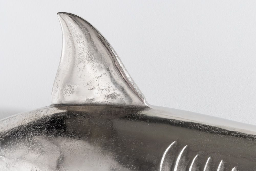 Maritime Wanddekoration HAI 105cm silber rechts Metall Haifisch Design Skulptur
