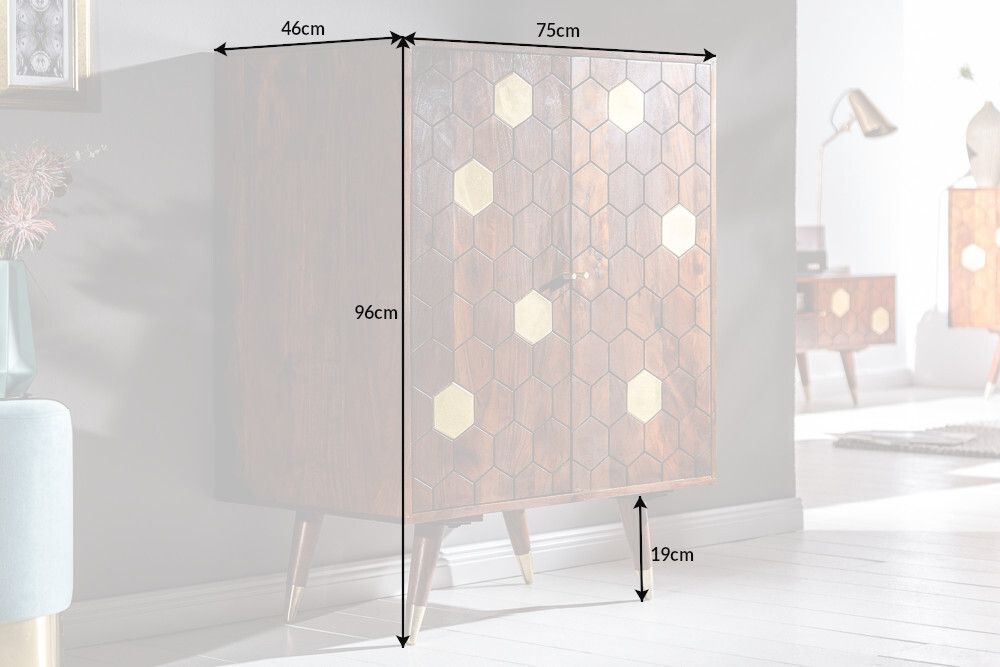 Massiver Barschrank MYSTIC LIVING 75cm Akazie braun gold Retro Design