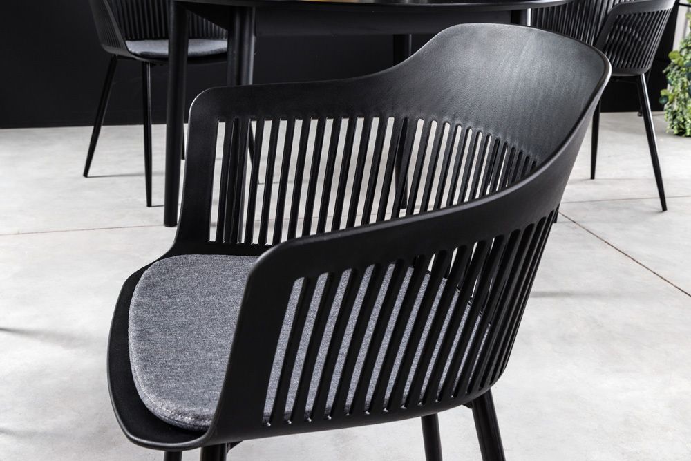 Design Stuhl AIRE schwarz Kunststoff Stahlgestell Indoor Outdoor inkl. Kissen
