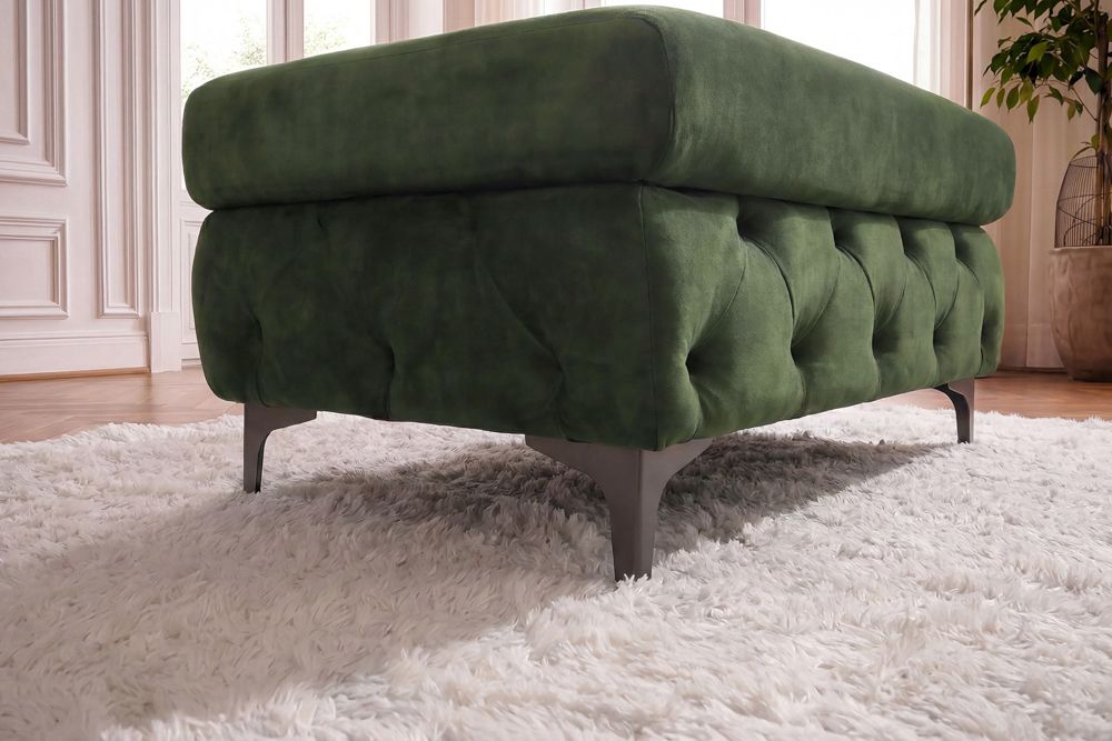Chesterfield Sitzhocker MODERN BAROCK 95cm grün Samt Fußhocker