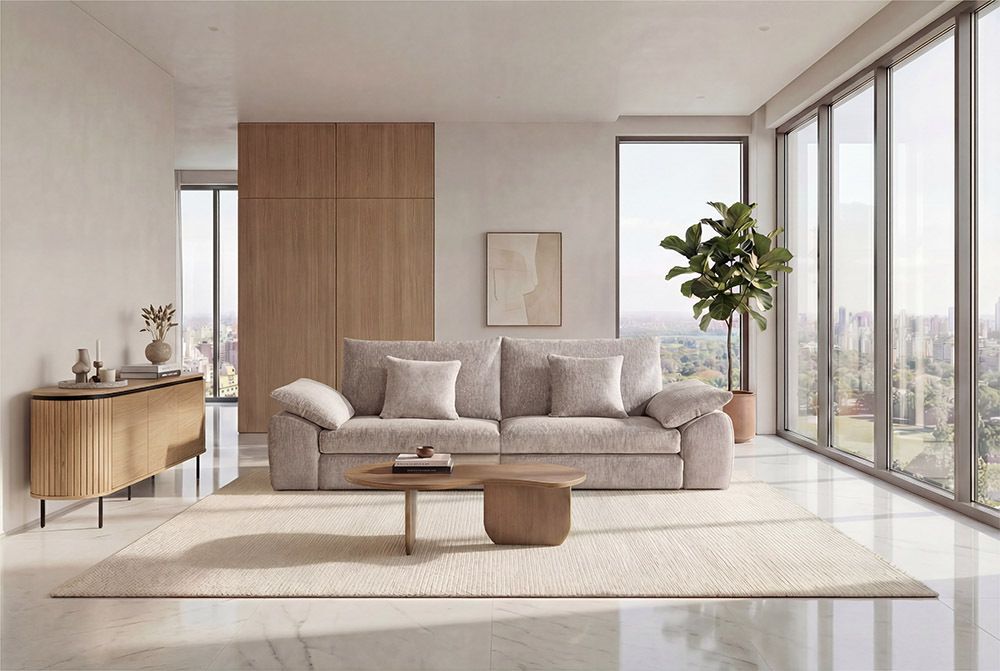 Stilvolles Big Sofa SOHO 260cm beige Chenille 4-Sitzer Couch mit Wellenunterfederung